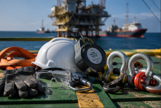 Marine and offshore safety equipment on a vessel deck