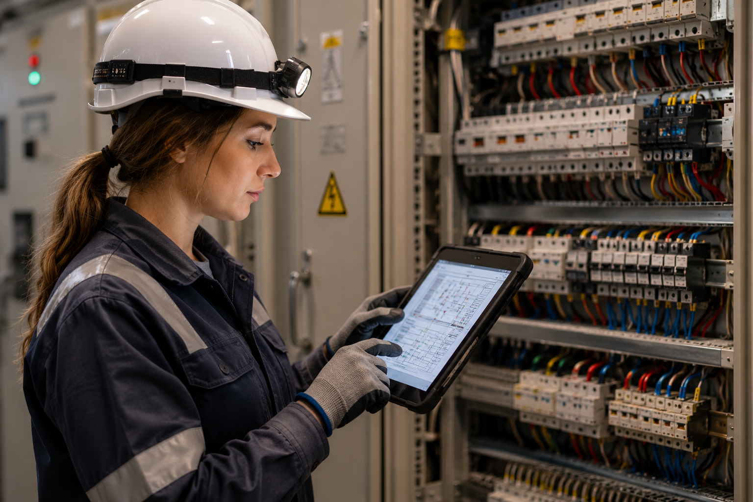 Electrical commissioning specialist inspecting control panels
